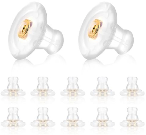 Mabor 12 Stück Transparent Ohrstecker Verschluss Flacher Ohrring Verschluss Silikon Hypoallergen Ohrring Stopper für Fixieren von Ohrringen(Gold)