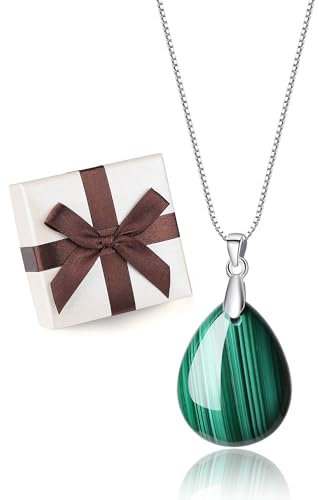 COAI Damen Glückskette aus Malachit Tränen der Engel Wassertropfen Anhänger für Frauen Mädchen Mama Freundin