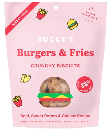 ONMOG Bocce'S Bakery Burgers And Fries Biscuits Bag Dog Treat, 5 Oz