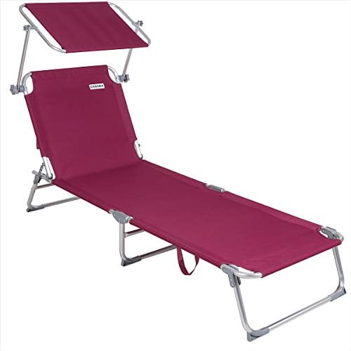 Casaria® Sonnenliege Klappbar Wetterfest Gartenliege Mit Dach 150kg Belastbar Seitentasche Tragegriff Alu Liegestuhl Leicht Klappliege Camping Rot