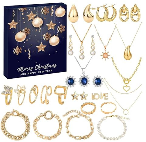 Wzxksoac Adventskalender Adventskalender Schmuck Damen mit 24 Überraschungen Damen Schmuckset