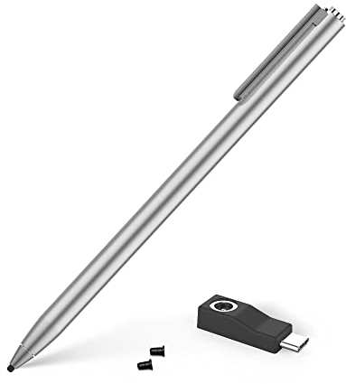 adonit Dash 4 Stylus Eingabestift für iOS/Android [iPad/Android Tablet Stift, Extra Lange Akkulaufzeit, Palm Rejection, Austauschbare dünne Spitze, Kein Bluetooth erforderlich] matt Silber, ADJD4B