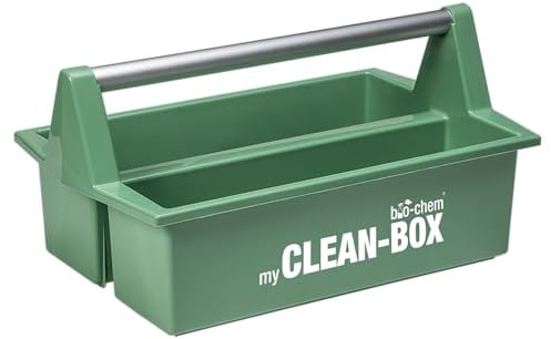 bio-chem Transportbox Werkzeugbox Aufbewahrungsbox | Organizer für Putzutensilien | mit hochwertigem Aluminium Tragegriff und Zwei offenen Ablagen | 35 x 23 x 12 cm