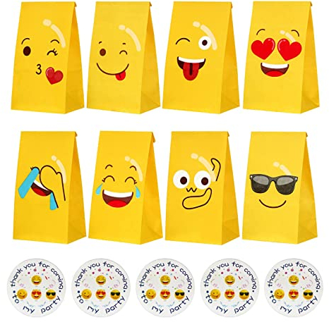 Papiertüten, 24 Stück Bunte Geschenktüten mit 24 Aufkleber, 23 x 12cm Papier Candy Tüten zum Verpacken von Geschenken, Giveaways, Kindergeburtstag, Hochzeit, Party, usw
