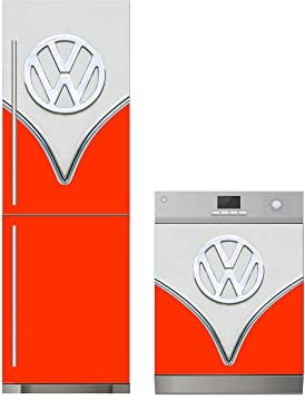 Oedim Pack Vinilo para Frigorífico + Vinilo para Lavavajillas Furgo Hippie Rojo, 60x185cm + 70x80cm, Adhesivo Resistente y Económico, Pegatina Adhesiva Decorativa de Diseño Elegante
