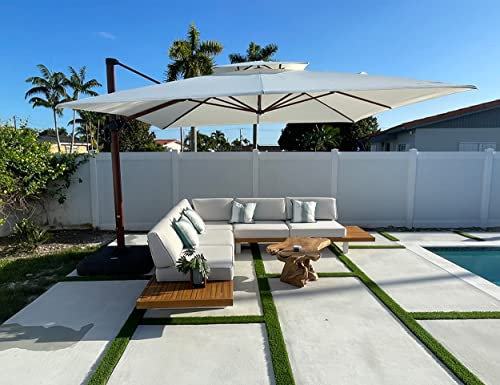 PURPLE LEAF Parasol Déporté Inclinable 3,65 x 3,65 m, Grain de Bois en Aluminium Parasol De Jardin Extérieur Toit à Double Rotatif 360°, Parasol Terrasse Extérieur XXL, Crème