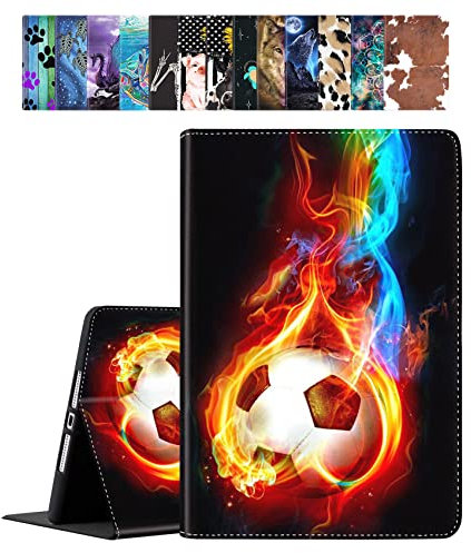 Case for iPad 10.2 Inch 7th / 8th / 9th Gen (2021/2020/2019)/ iPad Air 10.5 2019 / iPad Pro 10.5 Auto Sleep/Wake Multi-Angle Stand, Color Flame Soccer