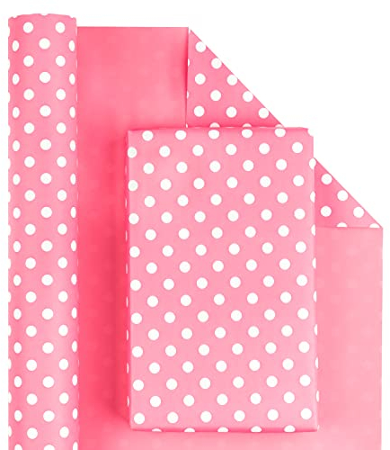 RUSPEPA Rouleau De Papier Cadeau Réversible - Motif Rose Et Pois Pour Anniversaire, Vacances, Mariage, Baby Shower Wrap - 43,2 cm X 10 m