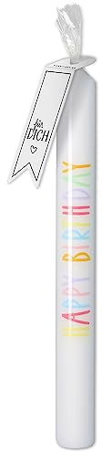 Goodtimes Stabkerze Weiß, Text Bunt Happy Birthday
