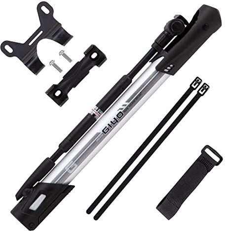 GIYO Mini-Standpumpe, präzises Manometer, tragbar und leicht, Aluminium, hohes Pumpvolumen, Presta/Schrader-Rahmenmontage, hergestellt in Taiwan (GM-641)