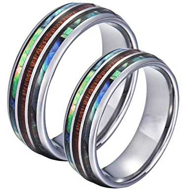 Banemi Ehering Vintage, Ringe für Paare Edelstahl 8 mm Einlegeholz und Schale für Paar Valentinstag