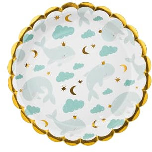6 Petites assiettes en carton baleine bleu ciel 18 cm