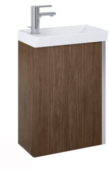 VBChome Badmöbel Set 45 cm Weiß Waschbecken mit Nuss Hängeschrank Waschtisch 1-Türen Soft-Close Seitengriff Modern Elegant