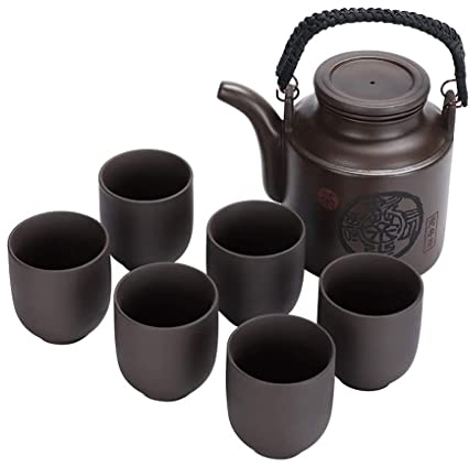 RUVOO Teeservice Japanische Teekanne Tee Service Teekannen-Sets Chinesisches handgemachtes Tee-Set Yixing-Teekannen-Tassen Gesunder lila Ton. Teeservice Set (Blue : A, Size : Teapot+6Teacups)