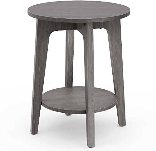 VASAGLE Beistelltisch, Sofatisch, Kleiner runder Tisch für Wohnzimmer, Nachttisch für kleine Räume, mit unterer Ablage, moderner Stil, rauchgrau LET283T68