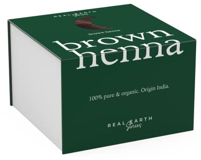 Real Earth - Brown Henna - Tinte de Henna - 100% orgánica y natural - Barros para teñir el pelo - Cabellos castaños oscuros - Coloración Natural - Cosmética ayurvédica - Vegana - Sin amoniacos - 250gr