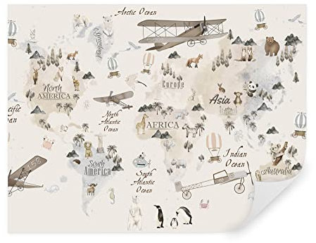 TAPEKO Papier Peint Chambre Enfant 310x210 cm 3D Effet Carte du Monde Animaux dans Différents Pays Voyages pour Garçon Fille Papier Peint intissé plus u73882