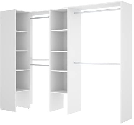 DEKIT GRUPO RIMOBEL SUIT - Conjunto de Vestidor rinconero con dos columnas y zona de barras - Blanco - 187 cm (Alto) x 228 cm (Ancho) x 80 cm (Prof.)