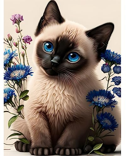 EOBROMD Diamond Painting Siamkatze, 5D Diamant Painting Bilder Erwachsene Siamkatze, DIY Tiere Diamond Painting Set Diamond Painting Kinder für Wanddekoration 30x40cm
