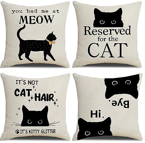 NYDECOR Kissenbezug mit Katzenmotiv, Aufschrift It's Not Cat Hair It's Kitty Glitter Pillow Case You Had Me at Meow, 4 Stück