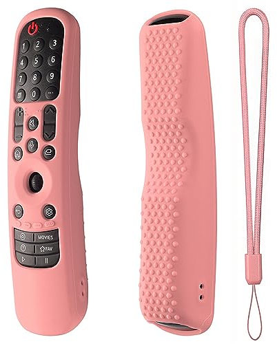 Silicone Protective Case for LG Magic TV Remote AN-MR21GA AN-MR21GC 2021 / LG AN-MR22GA MR22GN 2022, Anti Slip Shockproof Silicone Cover with Lanyard (Pink)