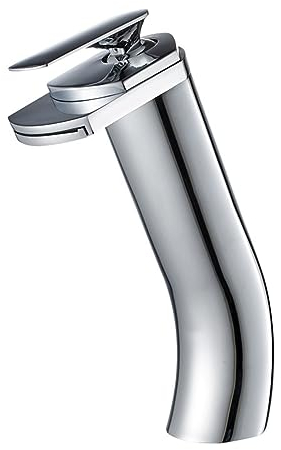 Badarmatur Waschbecken Wasserfall Waschbeckenarmatur Bad Waschbecken Armaturen Bad Armaturen Waschbecken Heißes Und Kaltes Gemischtes Kupfer-Einzelgriff-Einzelloch Verchromt – Hoch