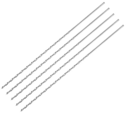 ENT 50443 Holzspiralbohrer Ø 3 mm im 5er-Pack, extra lang 200 mm, HSS-G, mit Zentrierspitze und Vorschneider, NL 135, Schaft zylindrisch