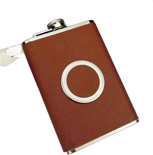 Flasques de luxe en verre à shot en acier inoxydable de 226,8 g enveloppées de cuir noir ou marron + tasse télescope + entonnoir gratuit (couleur : marron) (Color : Bruin)