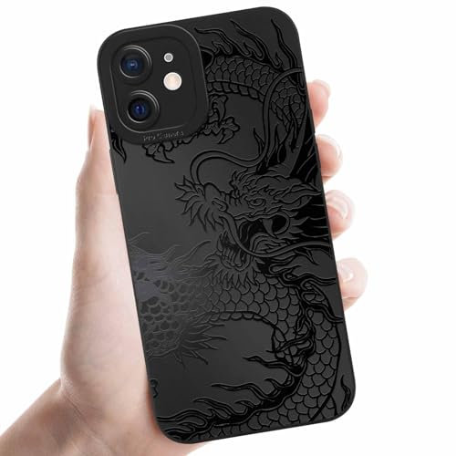 Coalbooliy Handyhülle für iPhone 12 mini hülle 5,4'', Aesthetic Drachen Muster Design Schwarz Weiche TPU Silikon Stoßfest Kameraschutz Schutzhülle Bumper Ultra Dünn Mädchen Case, 06