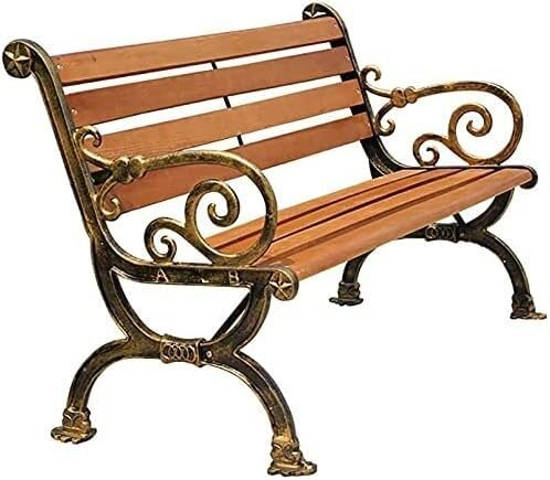 CAFIEDR Outdoor-Gartenbank, Gartenbank, Outdoor-Bank, Parkbank, Outdoor-Loungesessel, Beine aus Gusseisen und Holz für Veranda, Rasen, Hof (Bronze, Einheitsgröße)