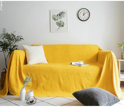 Epinki Sofaüberwurf, 180x340CM Ecksofa Bezug Hussen Einfarbig Muster, Waschbarer, Kratzfester rutschfest Sofahusse aus Polyester Anti-Rutsch-Couch, Gelb