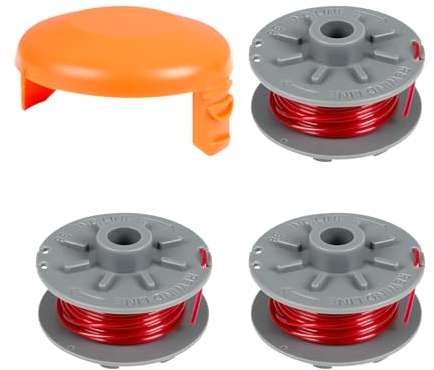 QENETY Rasentrimmer-Ersatzspule, kompatibel mit Gardena Turbo Trimmer SmallCut Artikel 2401, 1,6 mm Rasentrimmerfaden für 5364–20 Spule, mit 05328–20 Abdeckung (4 Stück)