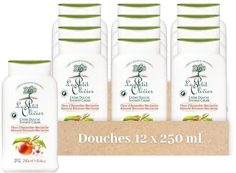 LE PETIT OLIVIER - Crème Douche Extra Douce & Hydratante (lot de 12x250ml) - Fleur d'Amandier Nectarine - PH Neutre Pour La Peau - Sans Savon, Sans Colorant - Fabriqué En France - 500 ml