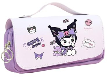 HOOKTA Kuromi Astuccio Con Cerniera Liscio Con Grande Capacità e Manico Kitty Per Teenager, Ragazze e Ragazzi - Regalo, Fiocco Grande, 21 x 10 x 7 cm / 8,26 x 3,94 x 2,75 Zoll
