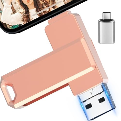 3-in-1 Chiavetta USB 256gb con Adattatore USB-C,Memoria Esterna Pen Drive Chiavette Usb per Scaricare Foto, Pendrive per IOS/Android/Smartphone/OTG/Laptop/Pad/PC, Backup con un clic, (Rosa)