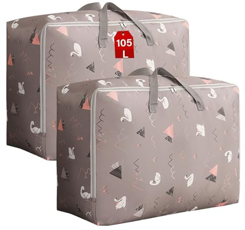 SEPSCO Bolsa Almacenaje Ropa 2Piezas, 105L Grande Contenedor Almacenamiento Edredones Organizador de Ropa de Cama Plegable Resistente Tela Oxford Bolsas Mudanza con Asa para Mantas Colchas Almohadas