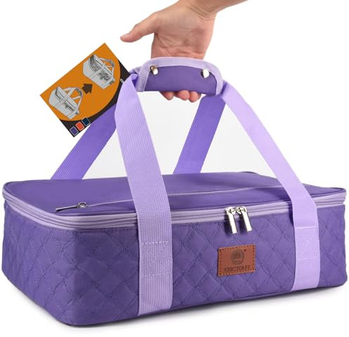CaCTOUR Casserole Carrier for Hot or Cold Food,Insulated Food Carrier for transport,Fits 9 x 13 Baking Dish,Lasagna Lugger Tote for Potluck Parties/Picnic/Cookouts (Purple)
