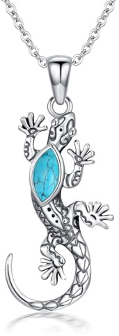 BETHZA Gecko-Halskette, 925er-Sterlingsilber, echter Türkis-Edelstein, Eidechsen-Anhänger, Tier-Vintage-Schmuck für Damen