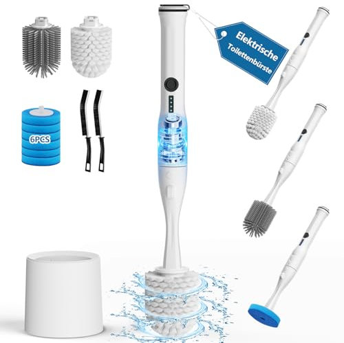 Leebein Cepillo Eléctrico para Inodoro, Scrubber Eléctrico para Cuveta de Inodoro con 8 Cabezales Reemplazables, Cepillo Desechable para Inodoro con 6 Recargas de Limpiador, 2 Cepillos para Ranuras