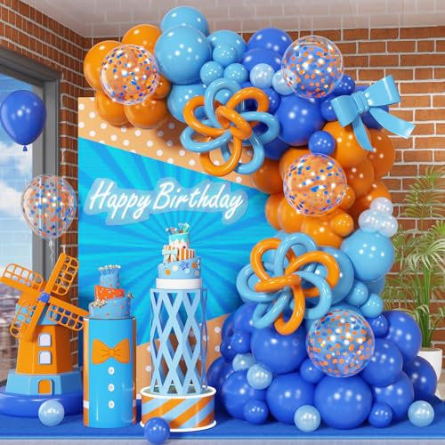 HILAVO Ballonbogen-Set in Orange und Blau, 105 Stück, orange/dunkles Licht, Babyperle, blau, Konfetti, Latex, Party-Ballons, Girlande für Jungen, Abschluss, Cartoon, Babyparty, Geburtstag, Klasse 2025