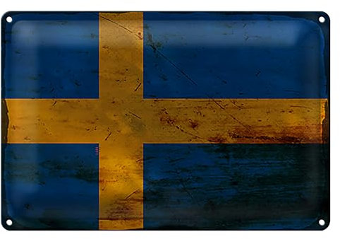 Vintage Blechschild | Schwedische Flagge | Retro Metall Deko | 20 cm x 30 cm
