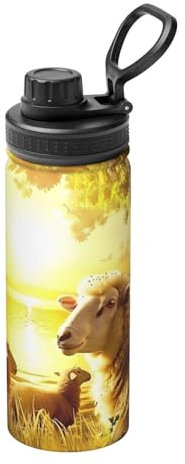 Poezjzw Sheep by The Lake Isolierte Edelstahl-Wasserflasche, doppelwandig, Vakuum-Sportflasche für kalte Getränke und heiße Getränke, 530 ml