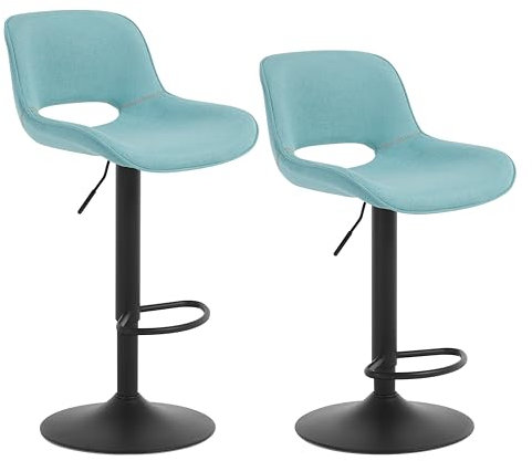 WOLTU Barhocker 2er Set, Barstuhl höhenverstellbar, Bar Hocker Stühle, Tresenstuhl, Leinen Stuhl, Tresenhocker, Bistrostuhl, Drehhocker, mit Rückenlehne Fußstütze, Metall, Blau, BH438bl-2