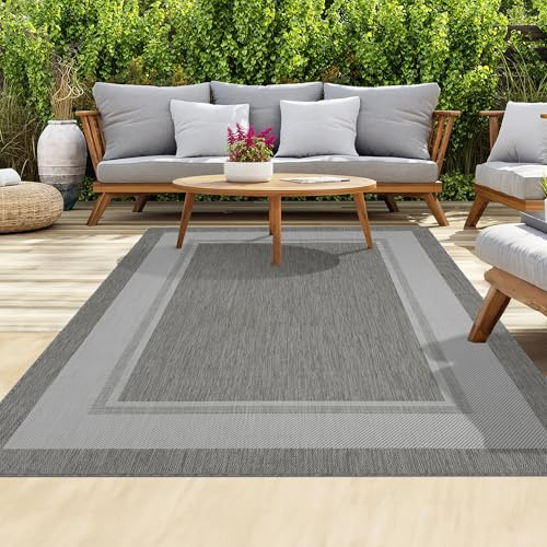 homeart Outdoor-Teppiche, leicht zu reinigende Teppiche für Veranda, Deck, Balkon, Garten, Picknick, Küche, Flur, UV- und wetterbeständig, große Terrassenteppich, D.Grau-Creme, 80 x 150 cm