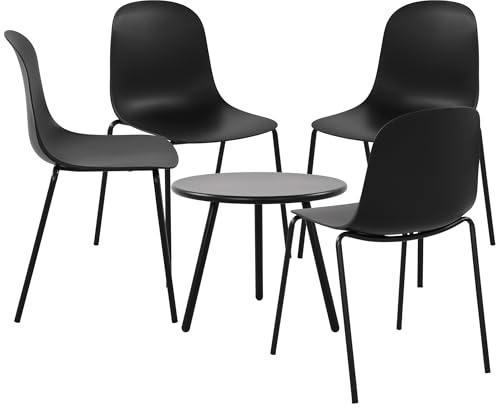 CLP 4er Sitzgruppe Mindin I Garten-Set 4X Stuhl stapelbar und 1x Tisch I Outdoor-Set wetterfest und UV-beständig I Gartenmöbel, Farbe:schwarz