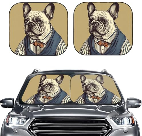 2 PCS Car Windshield Sun Shade Dog Wearing Vest Foldable Front Window Sunshade Auto Sun Blocker Visor Protector Auto Interior Protection Windshield Cover for Car Sedan SUV