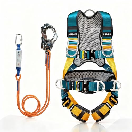 Magicbox Fallschutz Auffanggurt mit Verdickte Lendenwirbelstütze,190cm 150kg für Outdoor Baumklettern Bergsteigen Rettungsdienst Fallschutz Auffanggurt Absturzsicherung Sicherheitsgurt Set