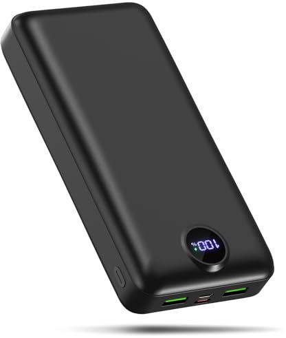 PDBEST Power Bank 50000mAh,22,5W Schnellladen Halbfestkörper 3 in 1 Kabel | 3 Ausgängen und 2 Eingängen LED Display Große Akkukapazität Sicherer Halbfestkörper Langzeit mit iPhone Android Schwarz