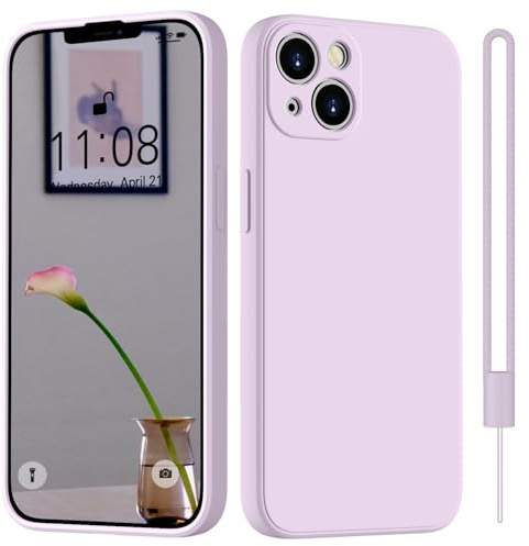 HGH für iPhone 14 Hülle Silikon mit Lanyard, Lila | Handyhülle für iPhone 14 Dünn Rundumschutz mit Microfiber-Innenfutter Kratzfest Schutzhülle