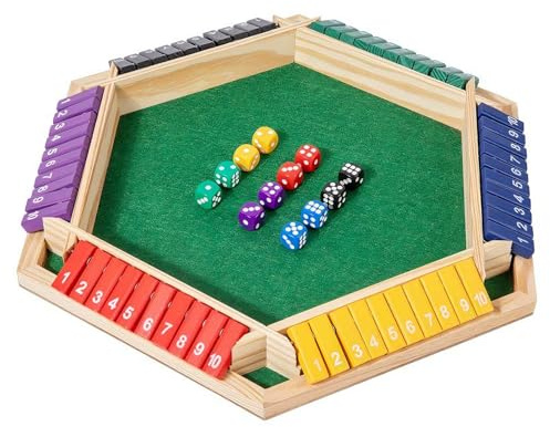 LIULINY Shut The Box Spiel 6 Spieler, Würfelspiel Holz mit 12 Würfe | Holzspiel Tschspiele Family Brettspiele Klassische Tischspiele Mathematik Lernspielzeug für Klassenzimmer Haus Party Kneipe
